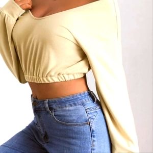 Scoop Neck Elastic Hem Pullover